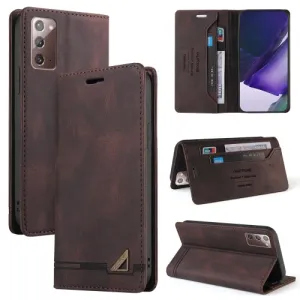For Samsung Galaxy Note20 Skin Feel Anti-theft Brush Horizontal Flip Leather Case with Holder