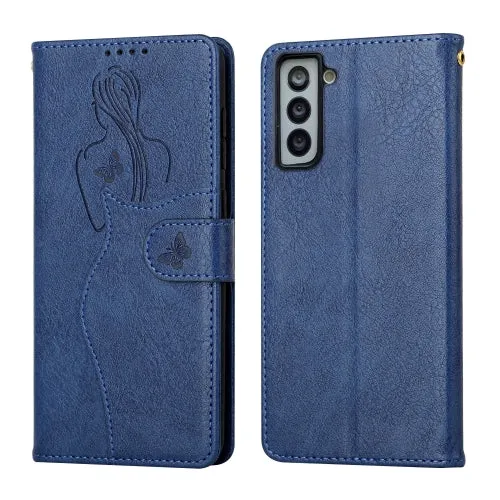 For Samsung Galaxy S21  5G Beauty Girl Embossing Pattern Horizontal Flip Leather Case with Holder