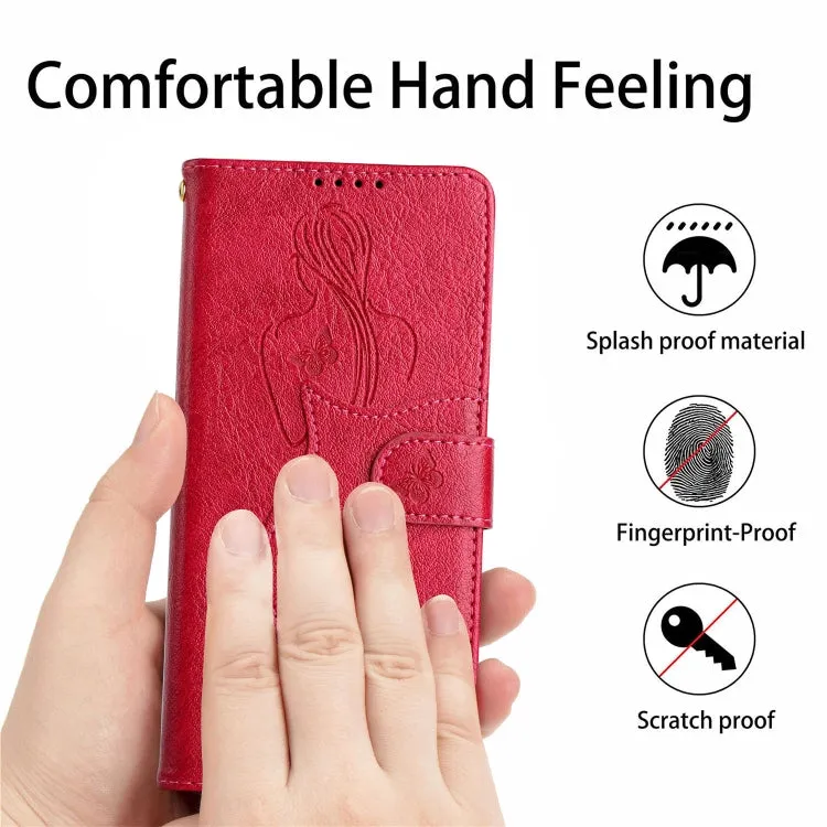 For Samsung Galaxy S21  5G Beauty Girl Embossing Pattern Horizontal Flip Leather Case with Holder