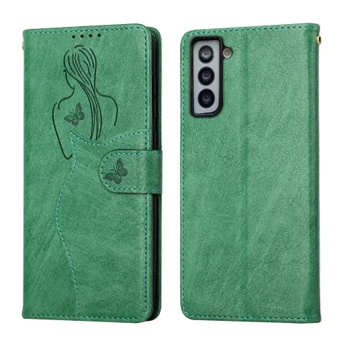 For Samsung Galaxy S21  5G Beauty Girl Embossing Pattern Horizontal Flip Leather Case with Holder