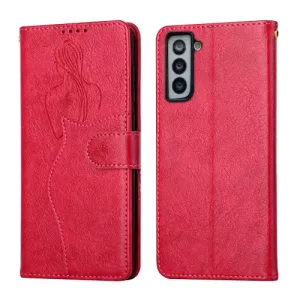 For Samsung Galaxy S21  5G Beauty Girl Embossing Pattern Horizontal Flip Leather Case with Holder