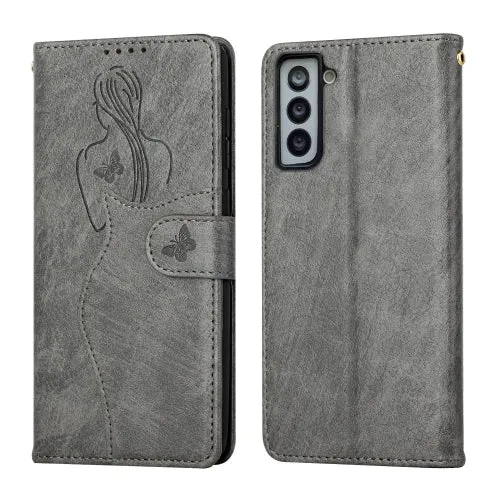 For Samsung Galaxy S21  5G Beauty Girl Embossing Pattern Horizontal Flip Leather Case with Holder