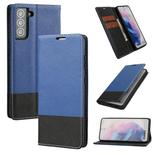For Samsung Galaxy S21  5G Cross Texture Magnetic Horizontal Flip Leather Case with Card Slots
