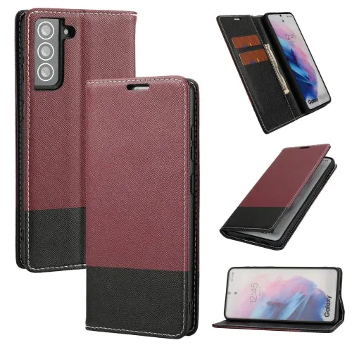 For Samsung Galaxy S21  5G Cross Texture Magnetic Horizontal Flip Leather Case with Card Slots