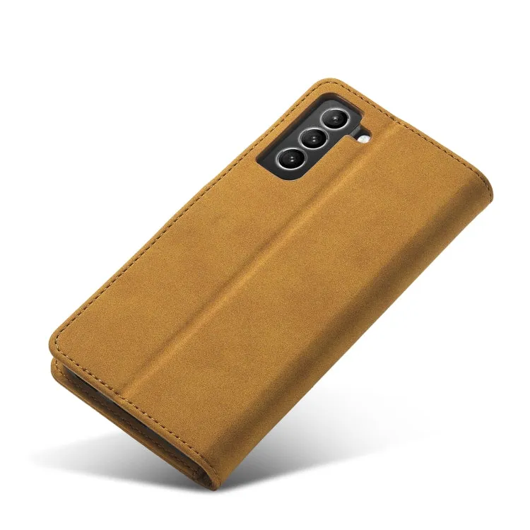 For Samsung Galaxy S21  5G Frosted Anti-theft Brush Horizontal Flip Leather Case with Holder
