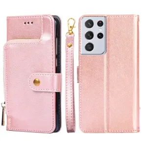 For Samsung Galaxy S21  5G Zipper Bag PU   TPU Horizontal Flip Leather Case with Holder  Card