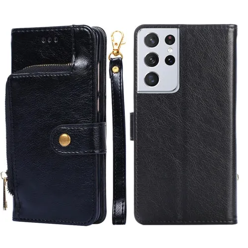 For Samsung Galaxy S21  5G Zipper Bag PU   TPU Horizontal Flip Leather Case with Holder  Card