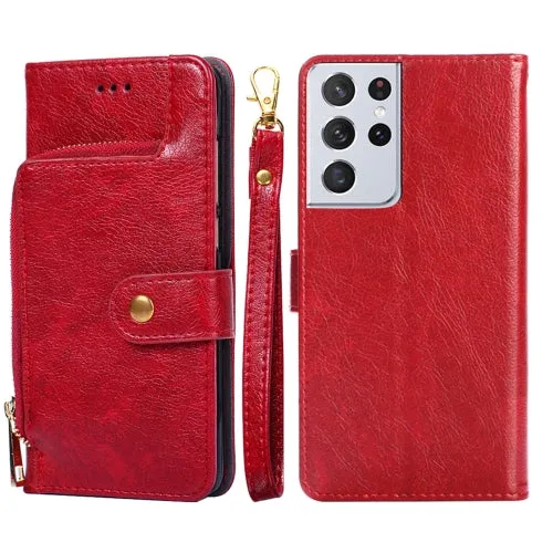 For Samsung Galaxy S21  5G Zipper Bag PU   TPU Horizontal Flip Leather Case with Holder  Card