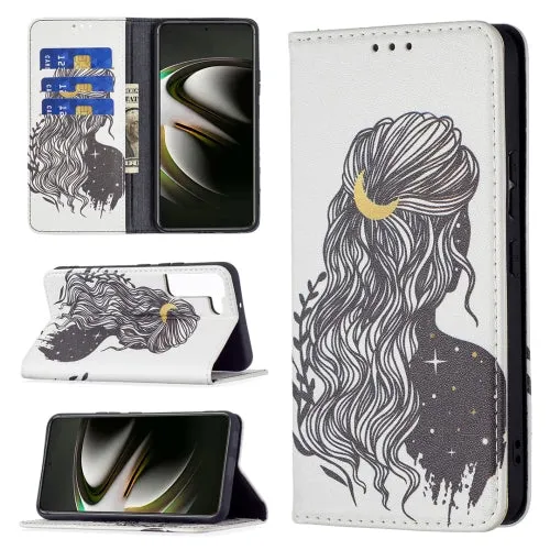 For Samsung Galaxy S22 5G Colored Drawing Pattern Invisible Magnetic Horizontal Flip Phone Leather