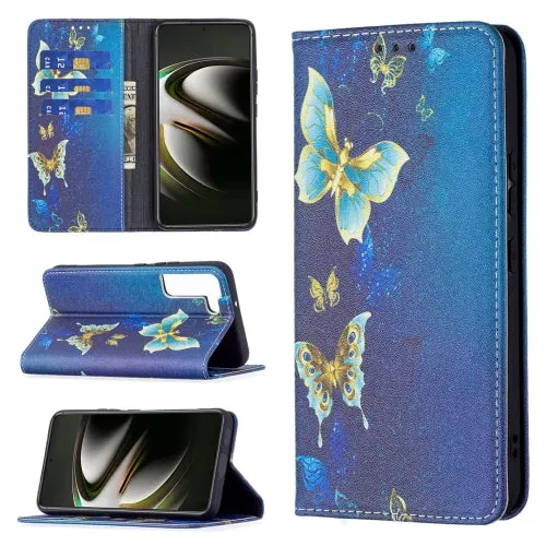 For Samsung Galaxy S22 5G Colored Drawing Pattern Invisible Magnetic Horizontal Flip Phone Leather