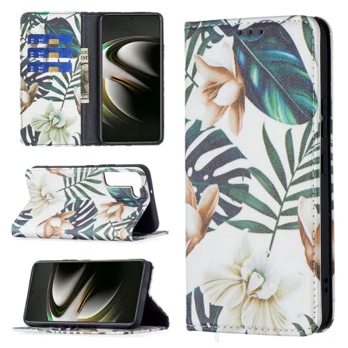 For Samsung Galaxy S22 5G Colored Drawing Pattern Invisible Magnetic Horizontal Flip Phone Leather