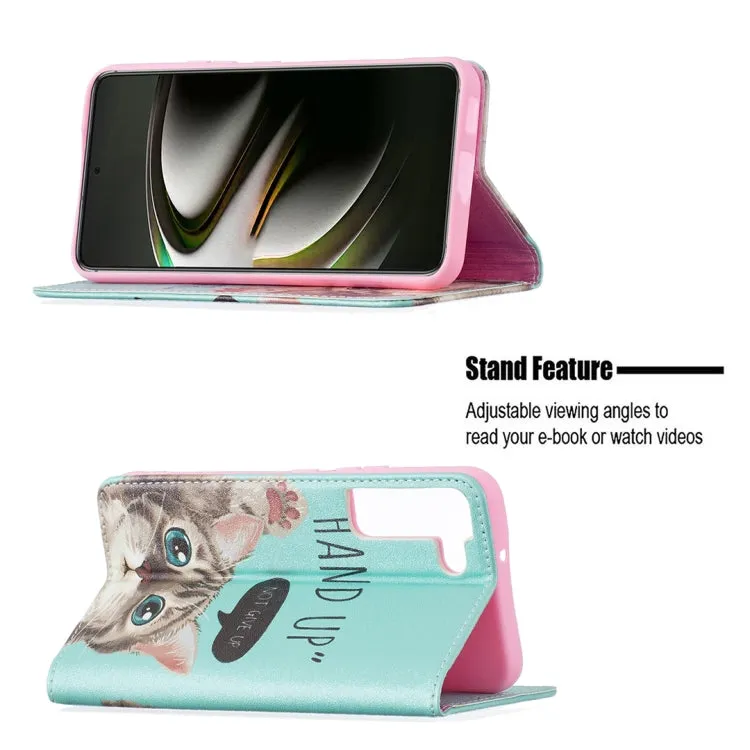 For Samsung Galaxy S22 5G Colored Drawing Pattern Invisible Magnetic Horizontal Flip Phone Leather