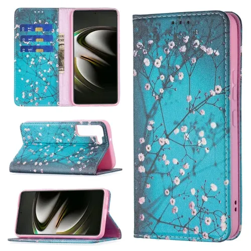 For Samsung Galaxy S22 5G Colored Drawing Pattern Invisible Magnetic Horizontal Flip Phone Leather