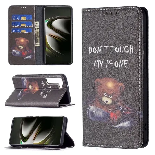 For Samsung Galaxy S22 5G Colored Drawing Pattern Invisible Magnetic Horizontal Flip Phone Leather