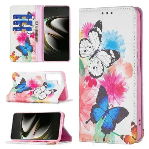 For Samsung Galaxy S22 5G Colored Drawing Pattern Invisible Magnetic Horizontal Flip Phone Leather