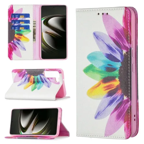 For Samsung Galaxy S22 5G Colored Drawing Pattern Invisible Magnetic Horizontal Flip Phone Leather