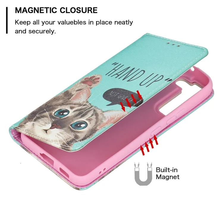For Samsung Galaxy S22 5G Colored Drawing Pattern Invisible Magnetic Horizontal Flip Phone Leather