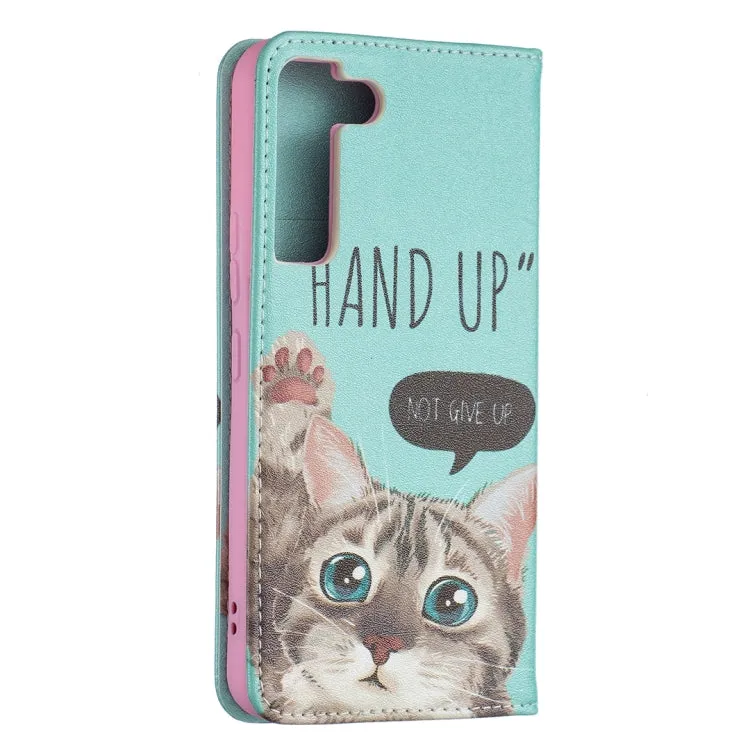For Samsung Galaxy S22 5G Colored Drawing Pattern Invisible Magnetic Horizontal Flip Phone Leather