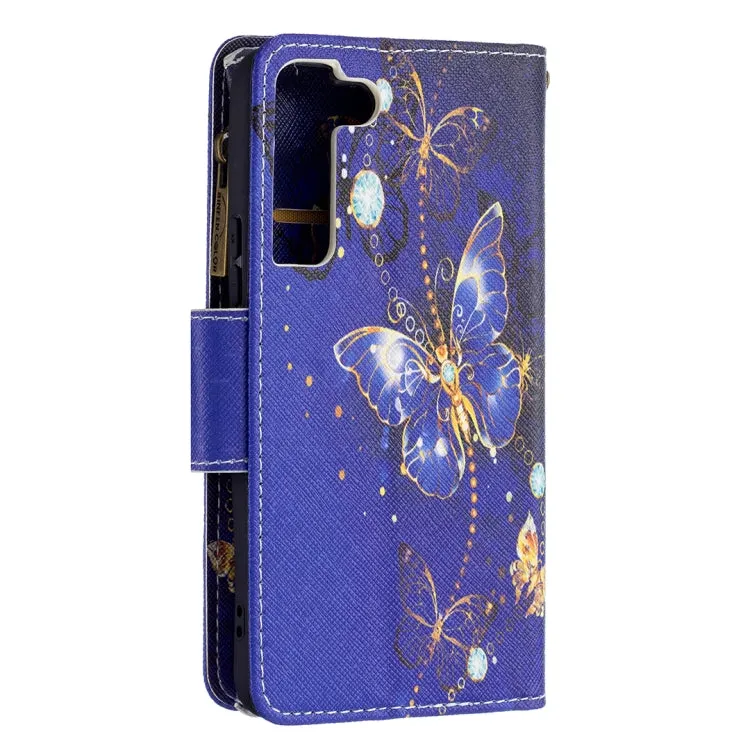For Samsung Galaxy S22 5G Colored Drawing Pattern Zipper Horizontal Flip Phone Leather Case with