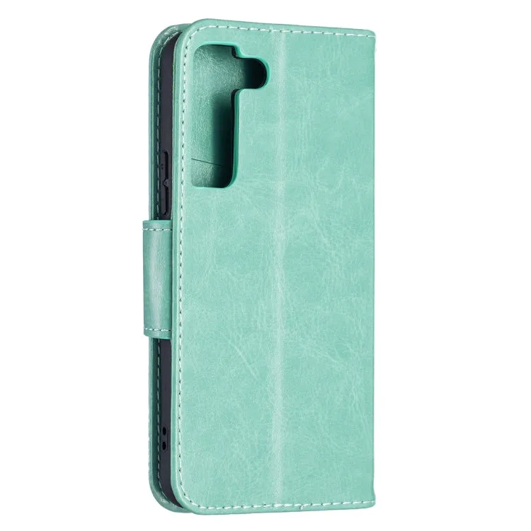 For Samsung Galaxy S22 5G Embossing Two Butterflies Pattern Leather Phone Case with Holder