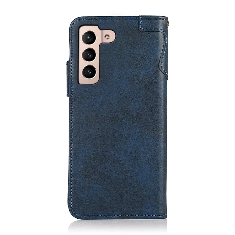 For Samsung Galaxy S22 5G KHAZNEH Dual-Splicing Cowhide Texture Horizontal Flip Leather Case with