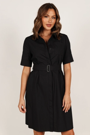 Kamal Midi Belted Dress - Black
