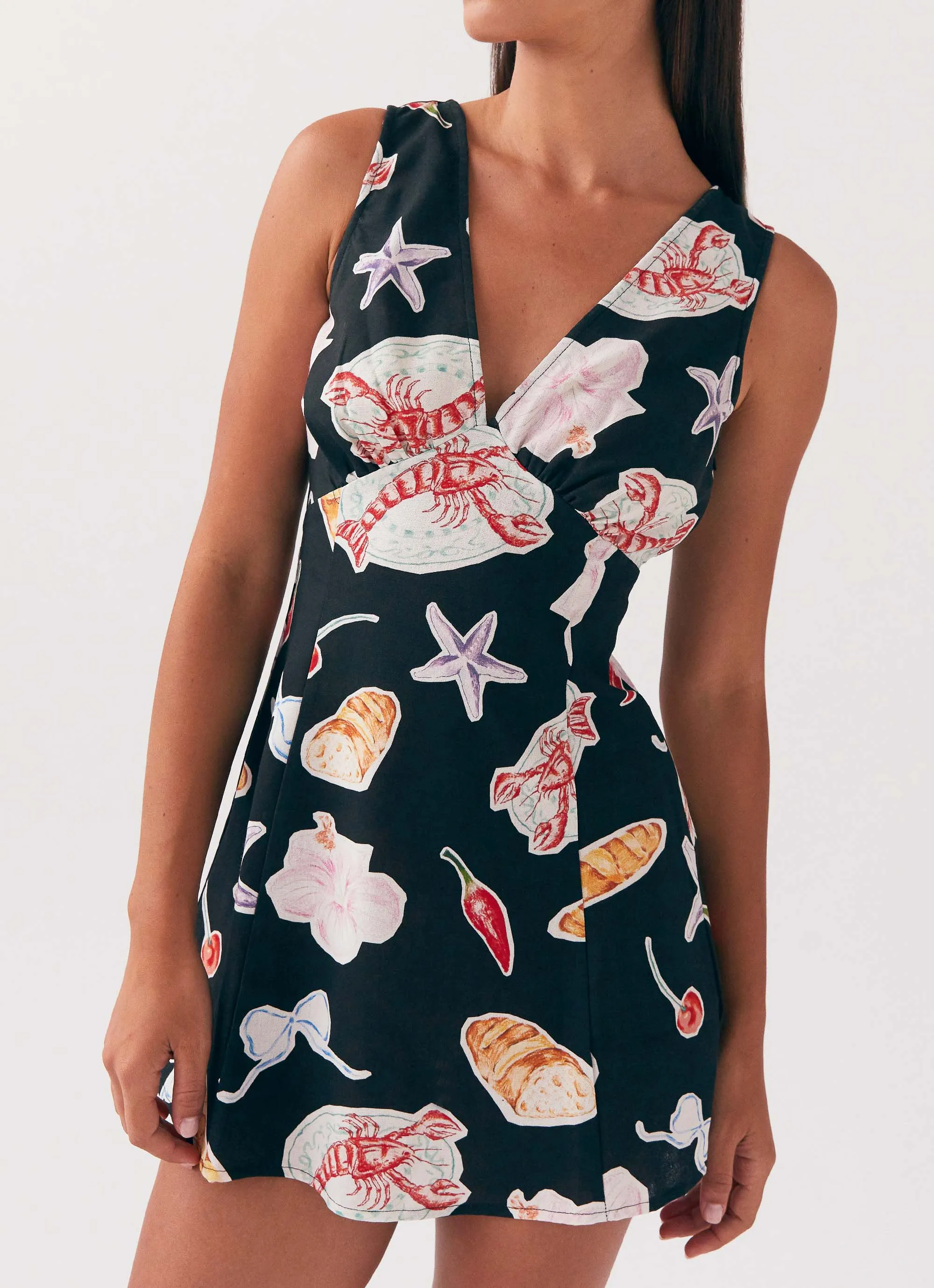 Kyra Linen Mini Dress - Black Banchetto