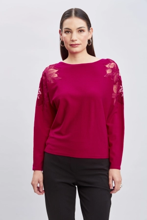 T-Tahari Chiffon Floral Shoulder Sweater