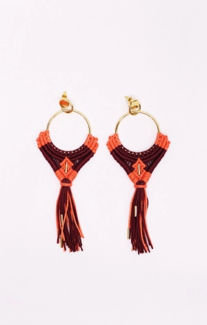 Wine Handwoven Hoop Earrings