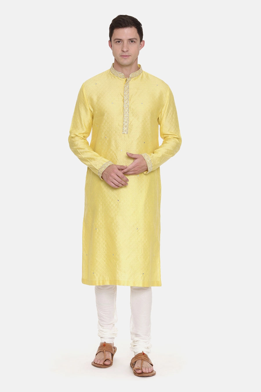 Yellow Jacquard Kurta Set