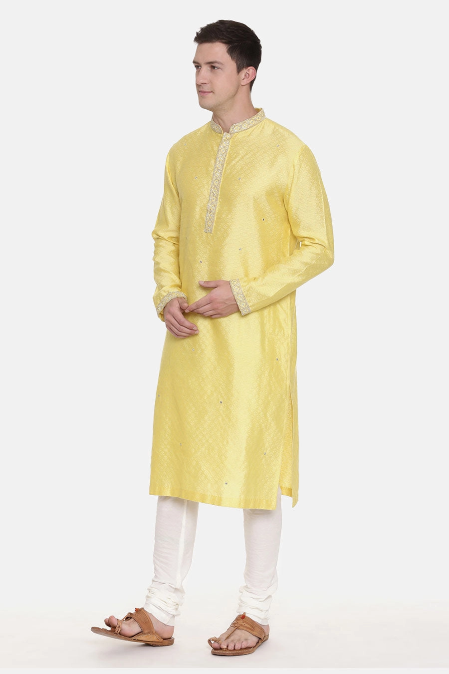 Yellow Jacquard Kurta Set