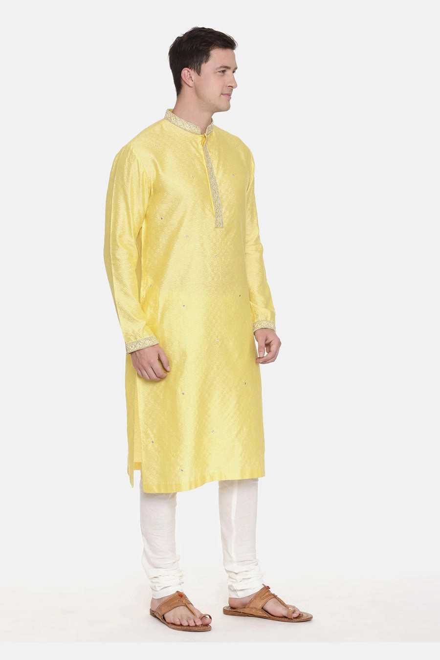 Yellow Jacquard Kurta Set