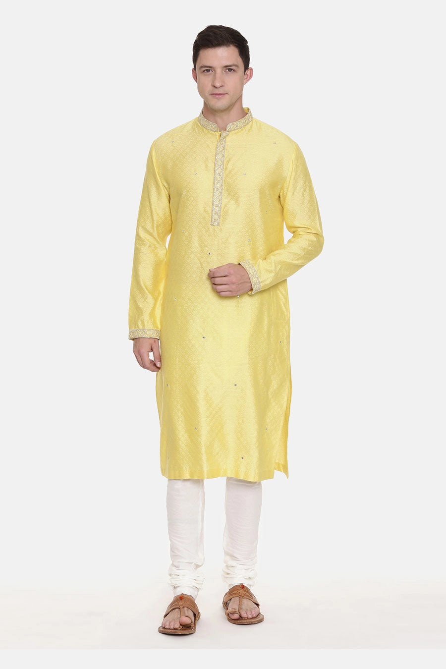 Yellow Jacquard Kurta Set