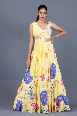 Yellow Staghorn Printed Lehenga Set