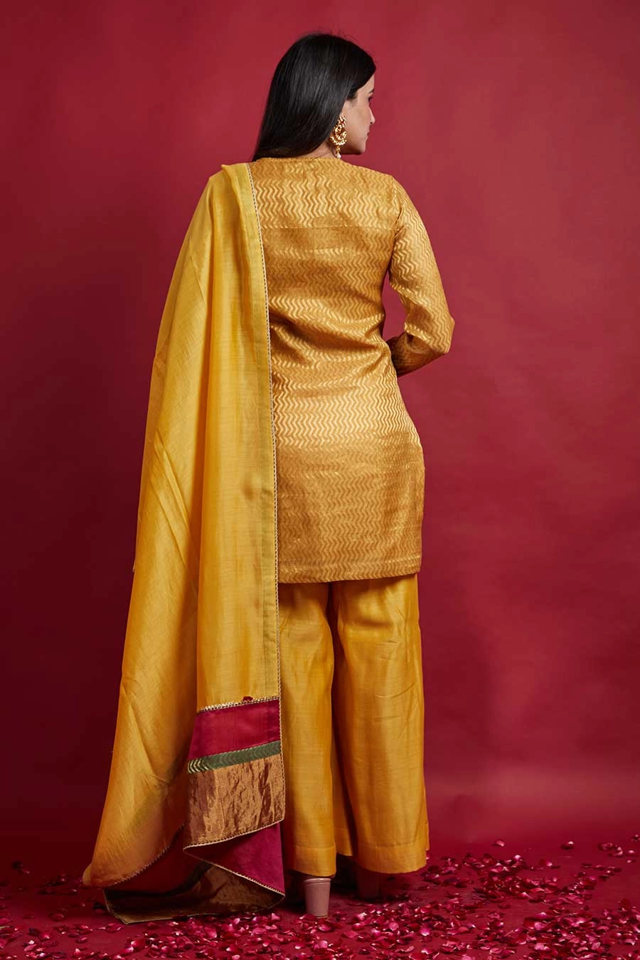 Zig-zag Zari Weave Short Kurta & Flared Palazzo Set